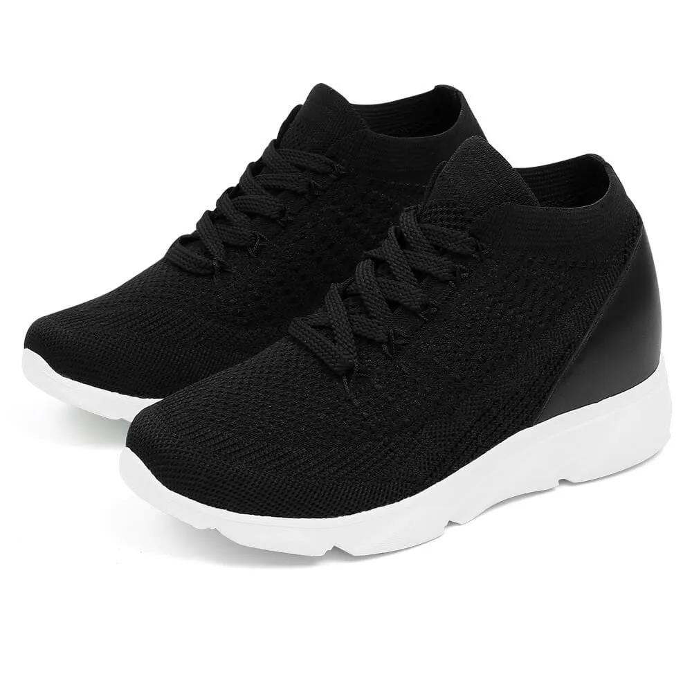 6 CM/2.36 Inches CMR CHAMARIPA High IncreasingSneakers For Women - Breathable Black Knit