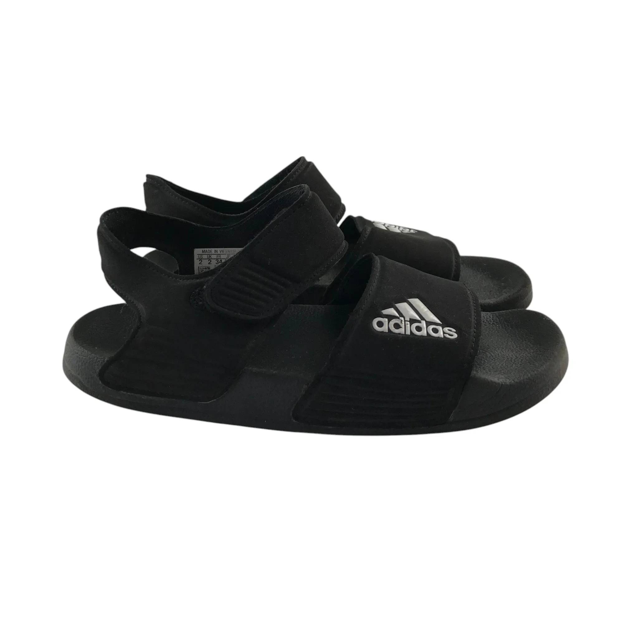 Adidas sandals shoe size 2 black foam with hook and loop straps