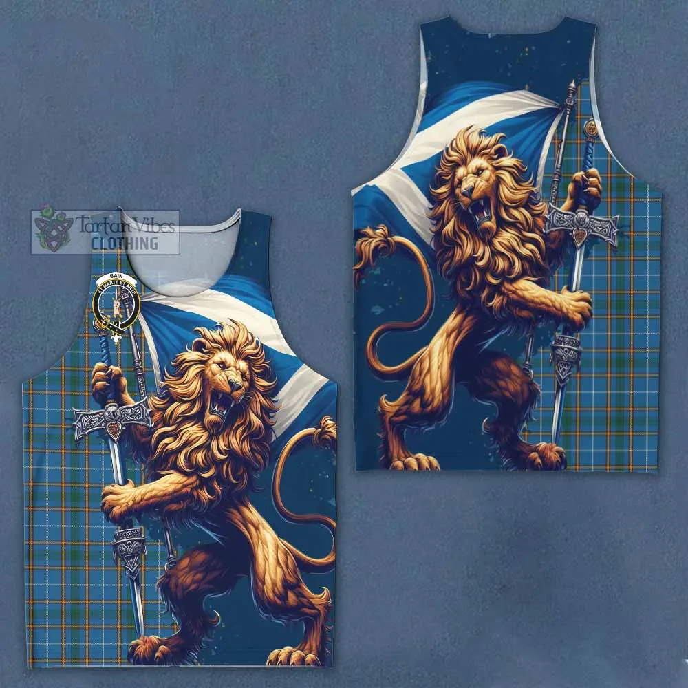 Bain Tartan Family Crest Men's Tank Top with Scottish Majestic Lion