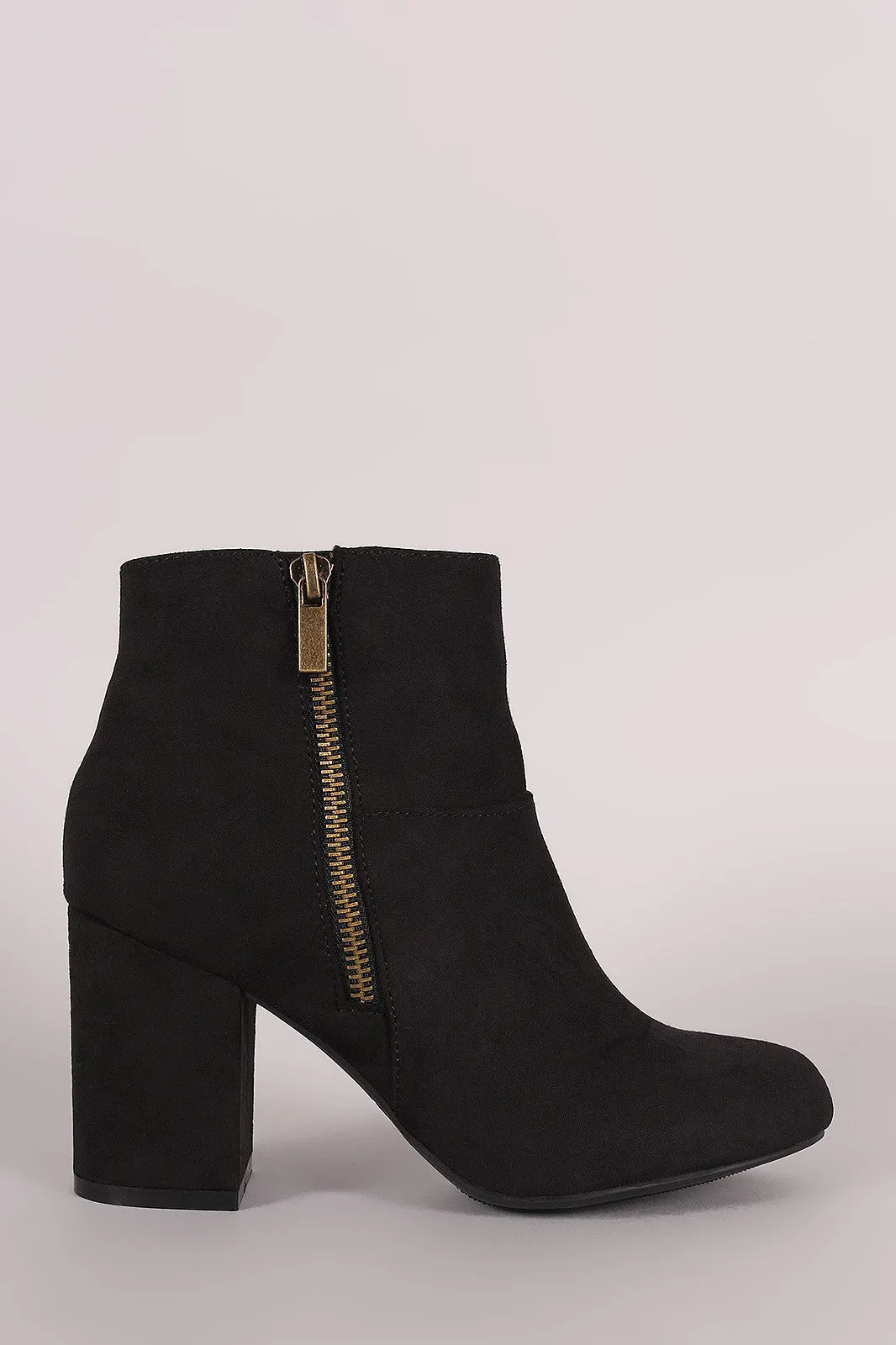 Bamboo Suede Zipper Accent Chunky Heeled Ankle Boots