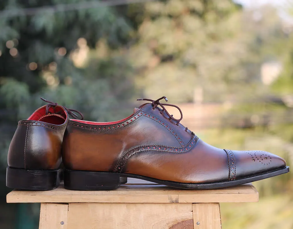 Bespoke Brown Leather Cap Toe Lace Up Shoe for Men