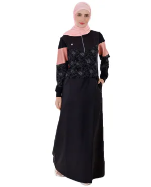 Black Floral Print Jilbab