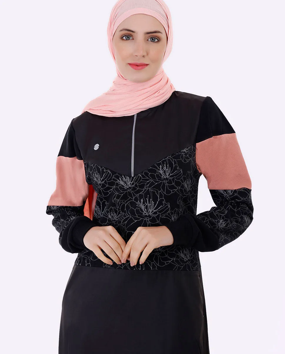 Black Floral Print Jilbab