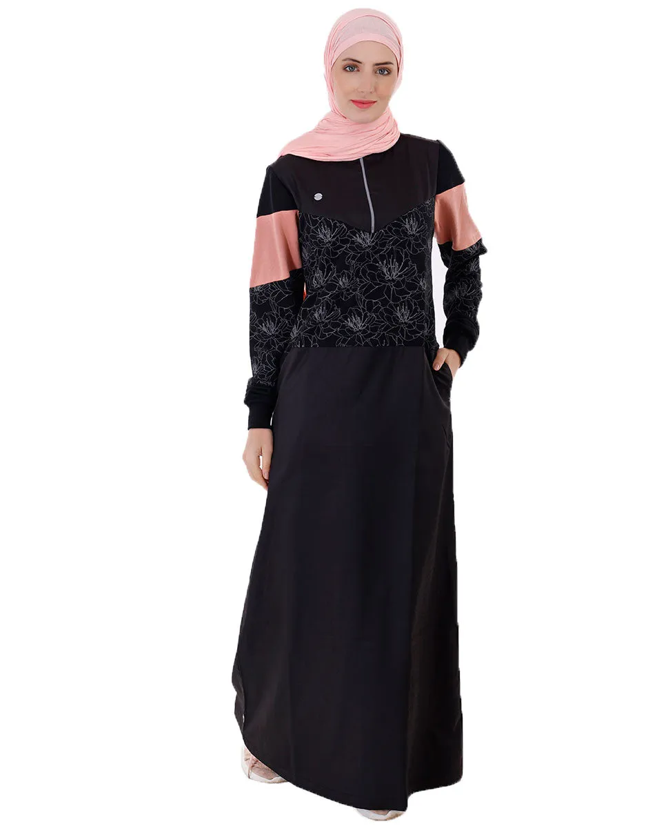 Black Floral Print Jilbab
