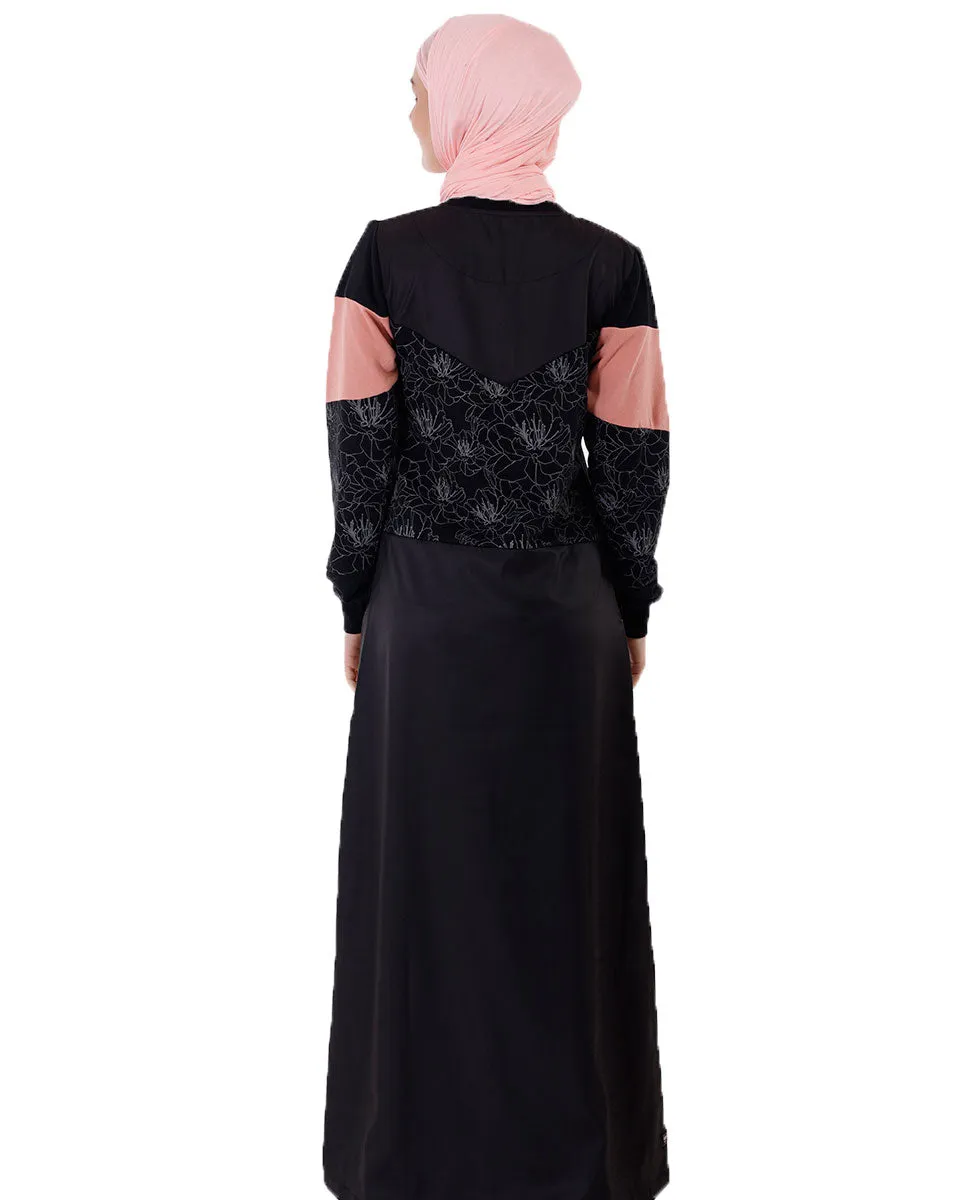 Black Floral Print Jilbab