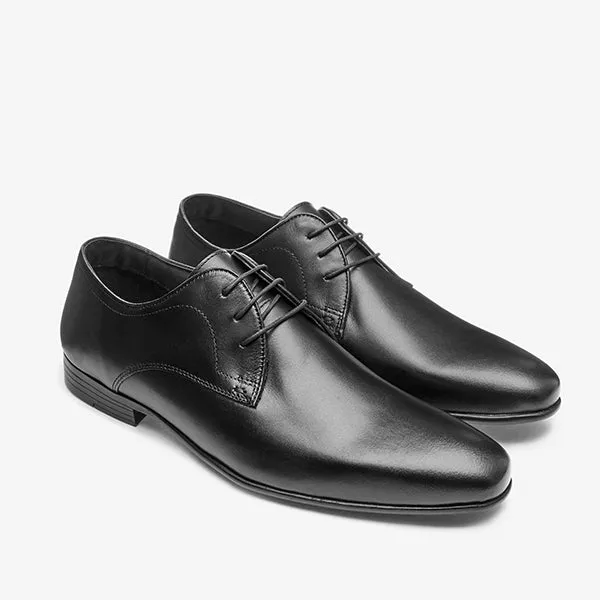 Black Leather Plain Derby Shoes