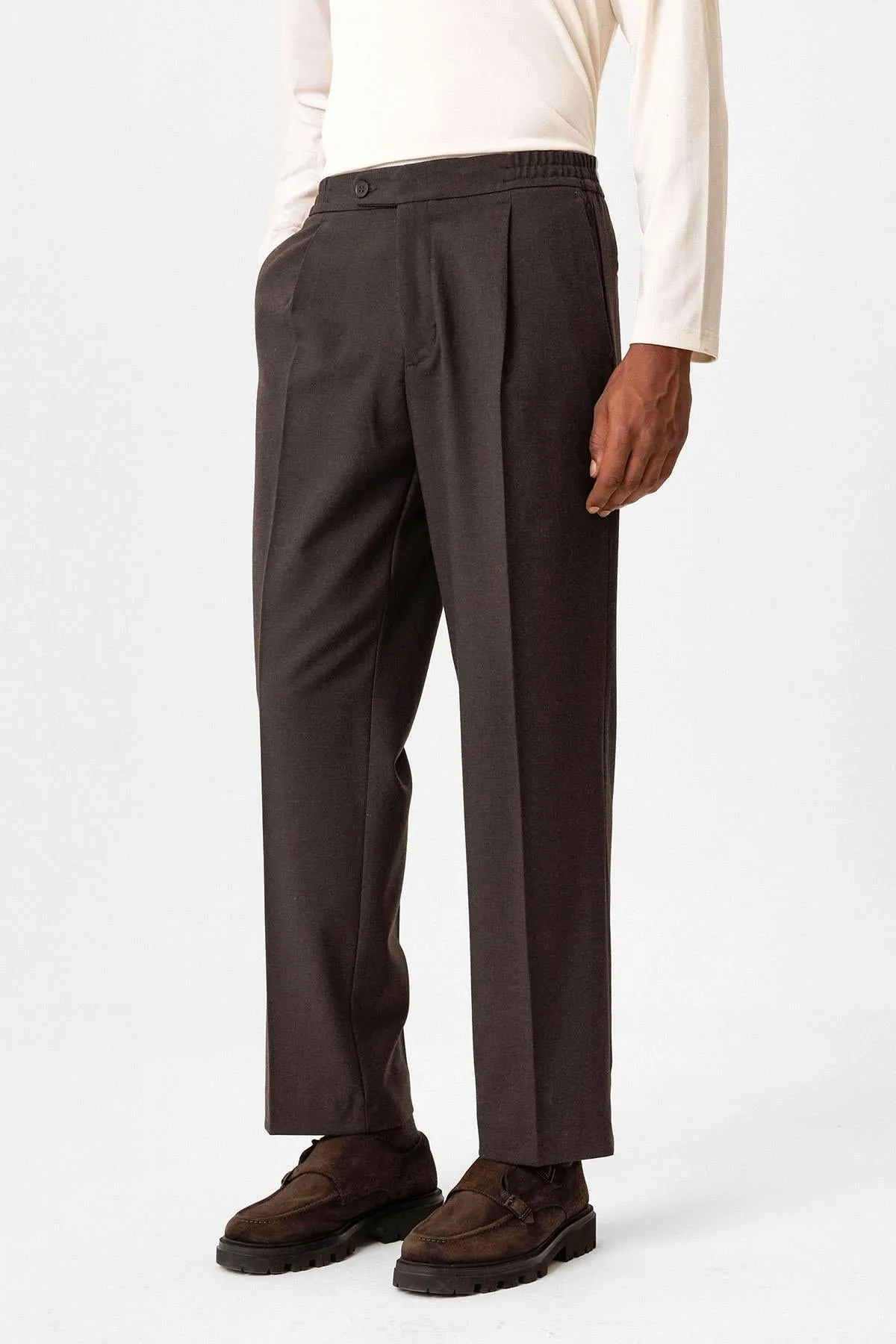 Brown Elastic Waist Baggy Men's Trousers -Wessi