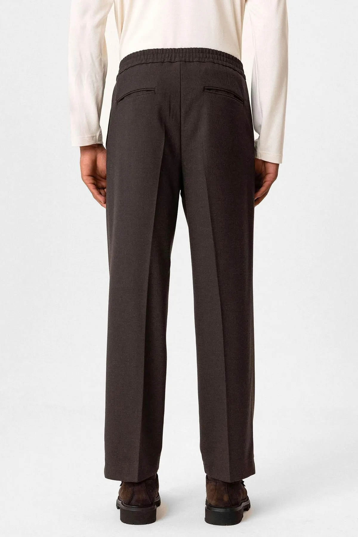 Brown Elastic Waist Baggy Men's Trousers -Wessi