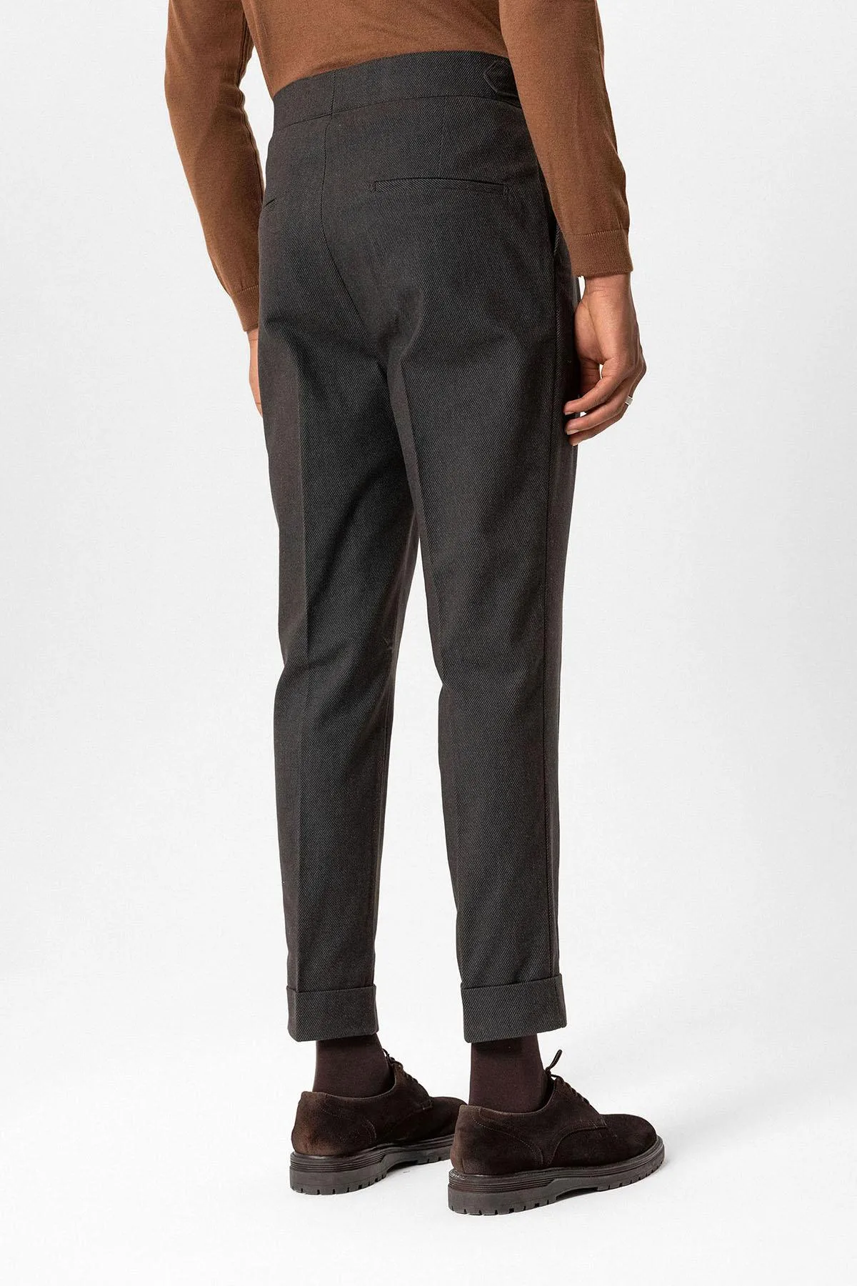 Brown High-Waisted Men's Trousers with Buckle Detail - Wessi
