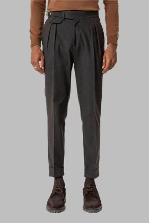 Brown High-Waisted Men's Trousers with Buckle Detail - Wessi