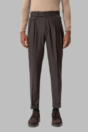 Brown High-Waisted Pleated Technical Men's Trousers - Wessi
