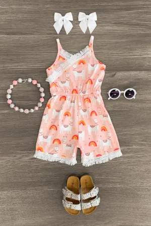 Coral Rainbow Llama Romper