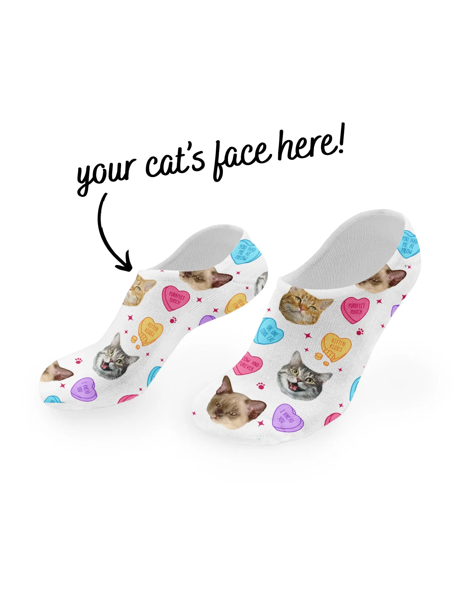 Custom Candy Hearts Pet Face No-Show Socks