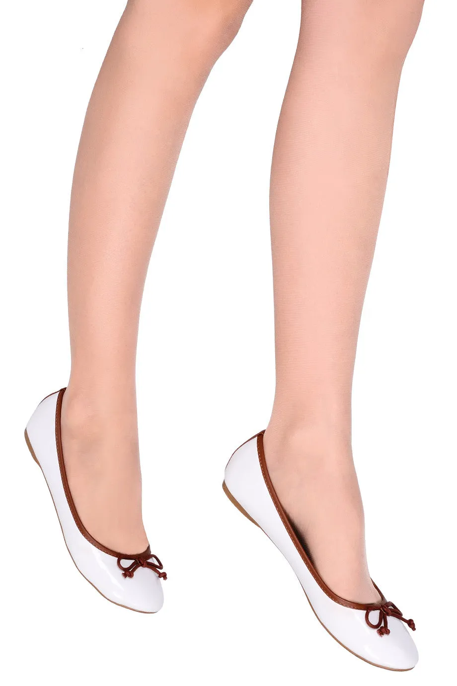 DEUX COULEUR Off White Patent Ballerinas