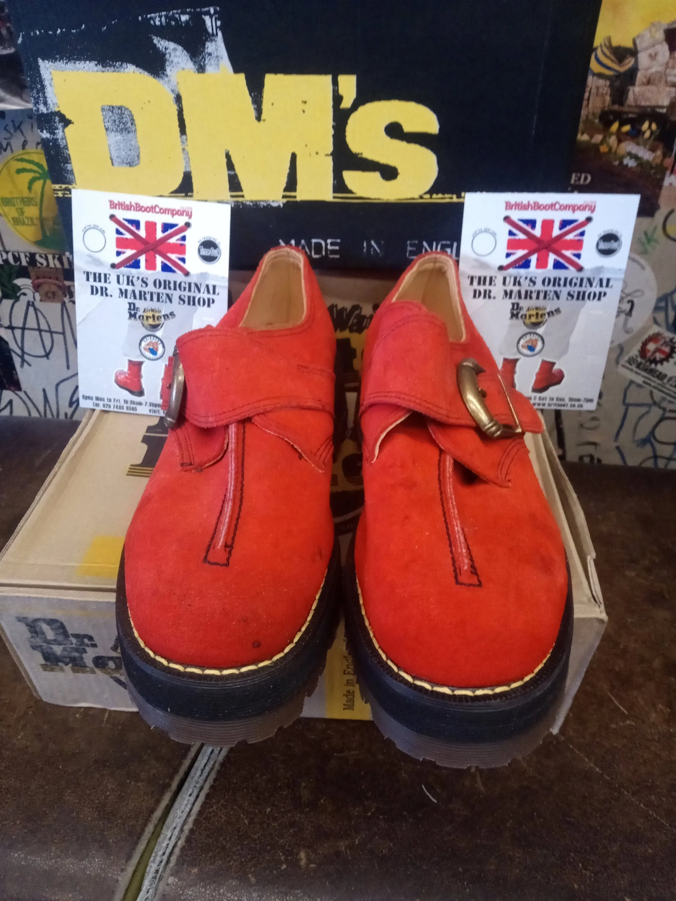 Dr Martens Red Suede Strap Platform Sole Size 8