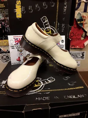 Dr Martens Strap Shoes, Made in England, Size UK5, Vintage 90's, Off White Patent  / 8141z