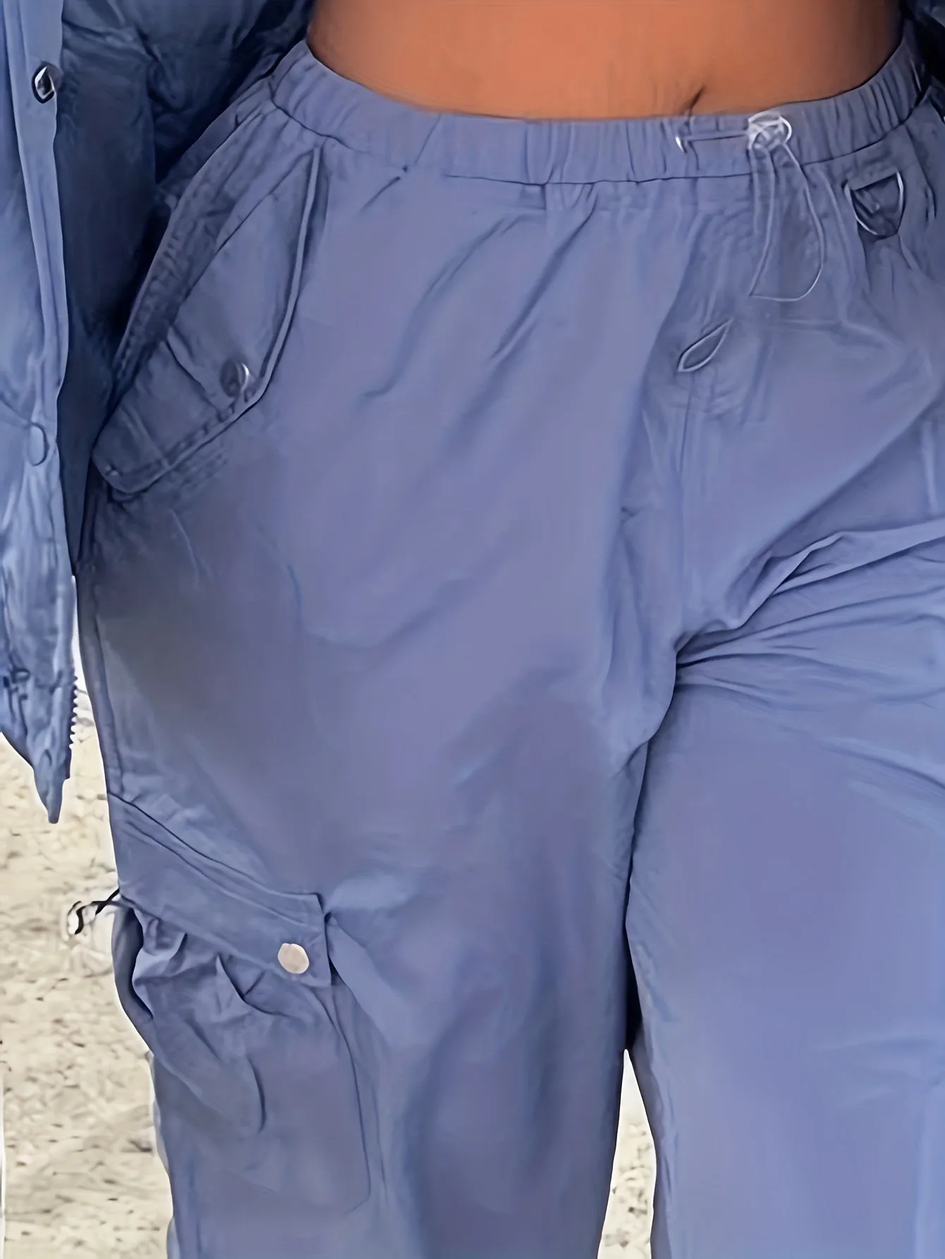 Drawstring Elastic Waist Casual Sporty Pants, Loose Fit Flap Pockets Sporty Cargo Pants, Women's Activewear