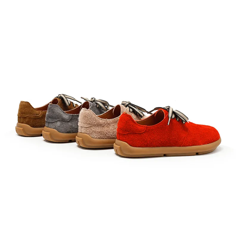 Dwarves Suede Leather Comfortable Lace-Up Oxford Shoes for Women in Pink/Red/Khaki/Grey