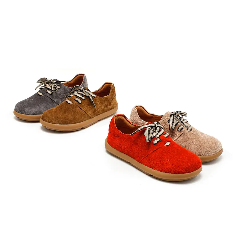 Dwarves Suede Leather Comfortable Lace-Up Oxford Shoes for Women in Pink/Red/Khaki/Grey