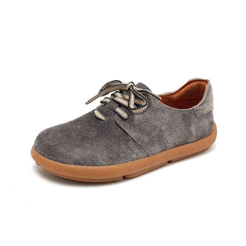 Dwarves Suede Leather Comfortable Lace-Up Oxford Shoes for Women in Pink/Red/Khaki/Grey