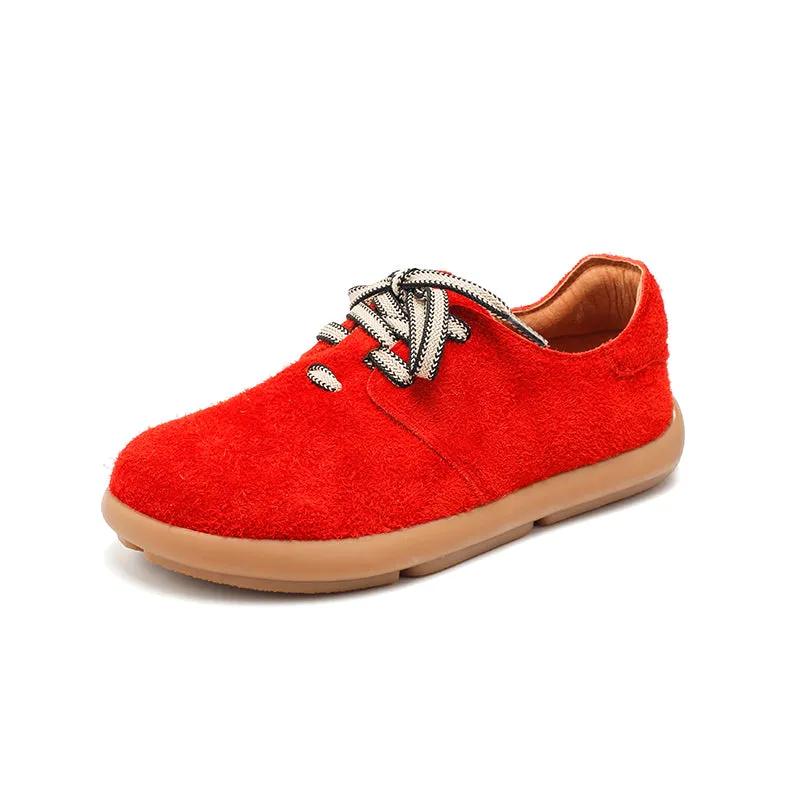 Dwarves Suede Leather Comfortable Lace-Up Oxford Shoes for Women in Pink/Red/Khaki/Grey
