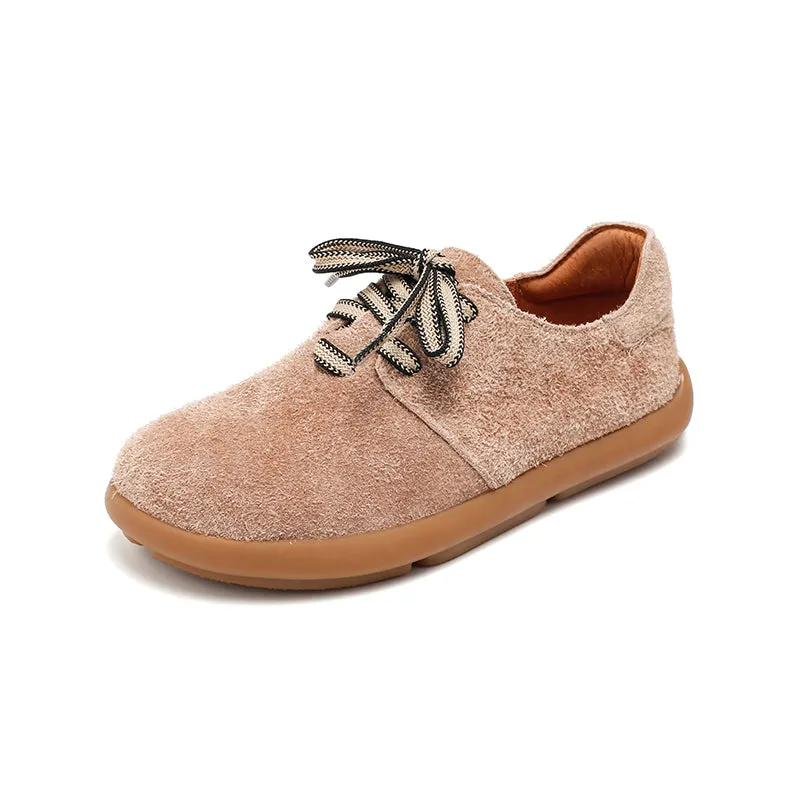 Dwarves Suede Leather Comfortable Lace-Up Oxford Shoes for Women in Pink/Red/Khaki/Grey