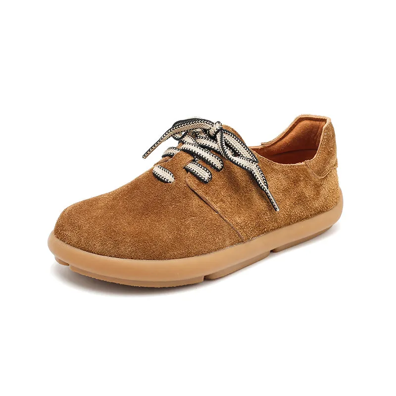 Dwarves Suede Leather Comfortable Lace-Up Oxford Shoes for Women in Pink/Red/Khaki/Grey