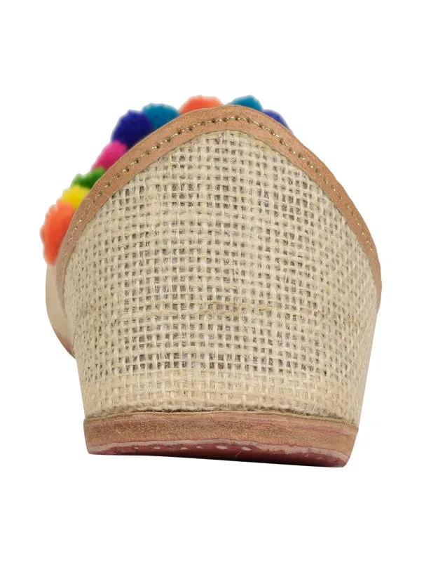 Evelyn - Ivory Pompom Jute & Leather Juttis