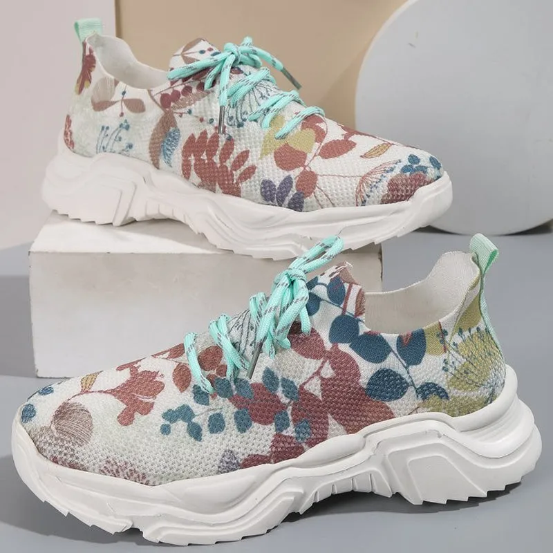 Floral Print Lace-up Breathable Sneakers