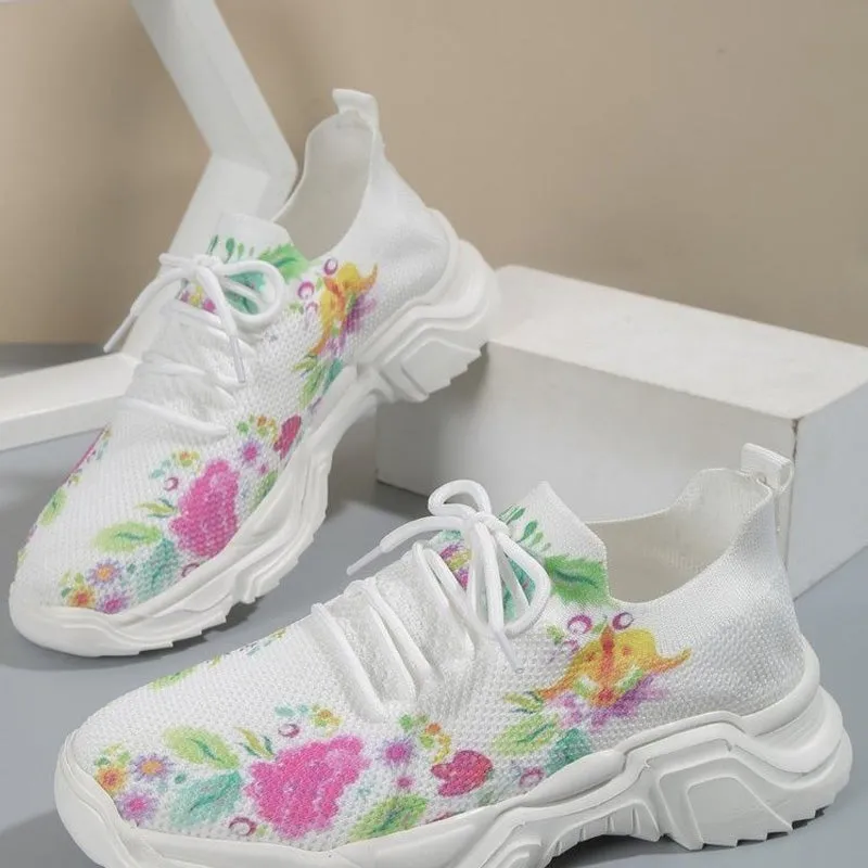 Floral Print Lace-up Breathable Sneakers