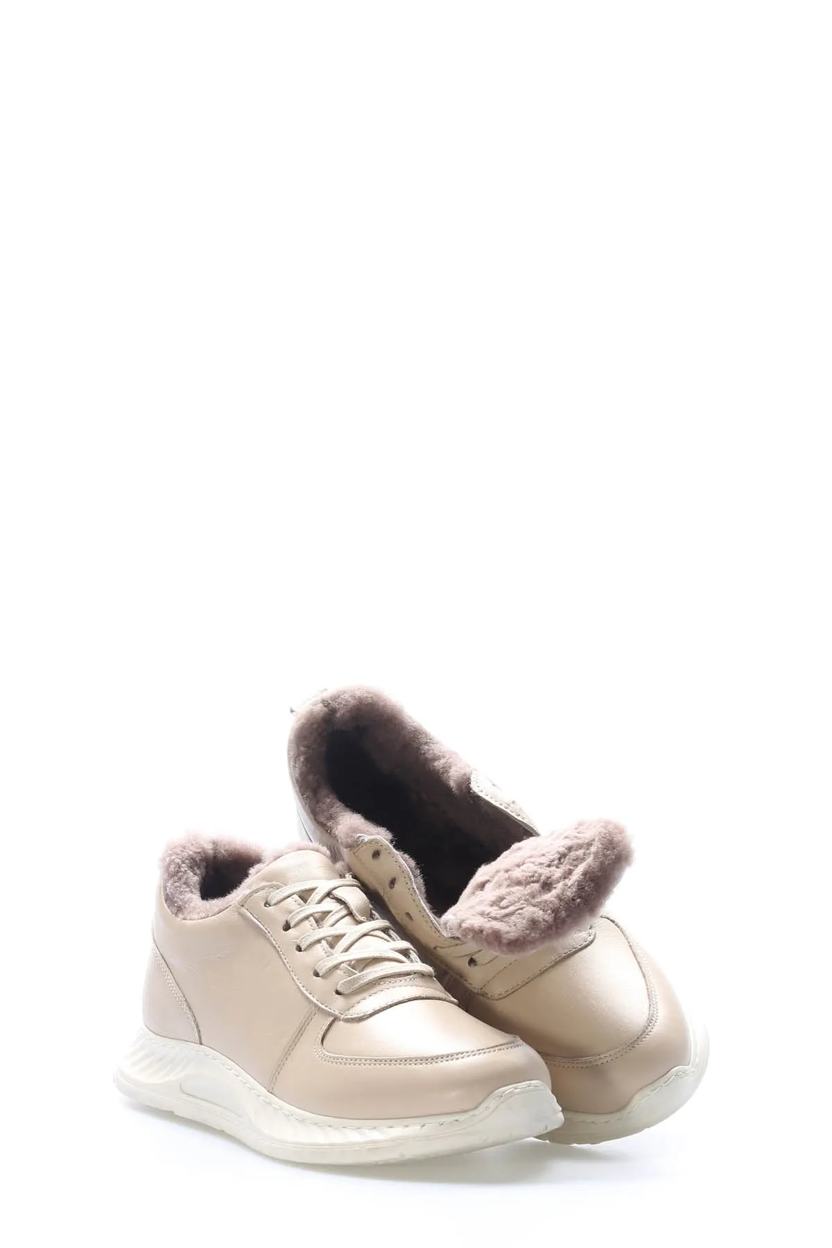FST Genuine Leather Fur-lined Women's Casual Shoes 583KZA2502 Beige - Toms River