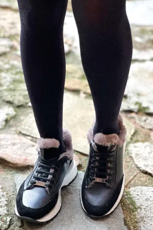 FST Genuine Leather Fur-lined Women's Casual Shoes 863KZA7035 Black - Rozzano