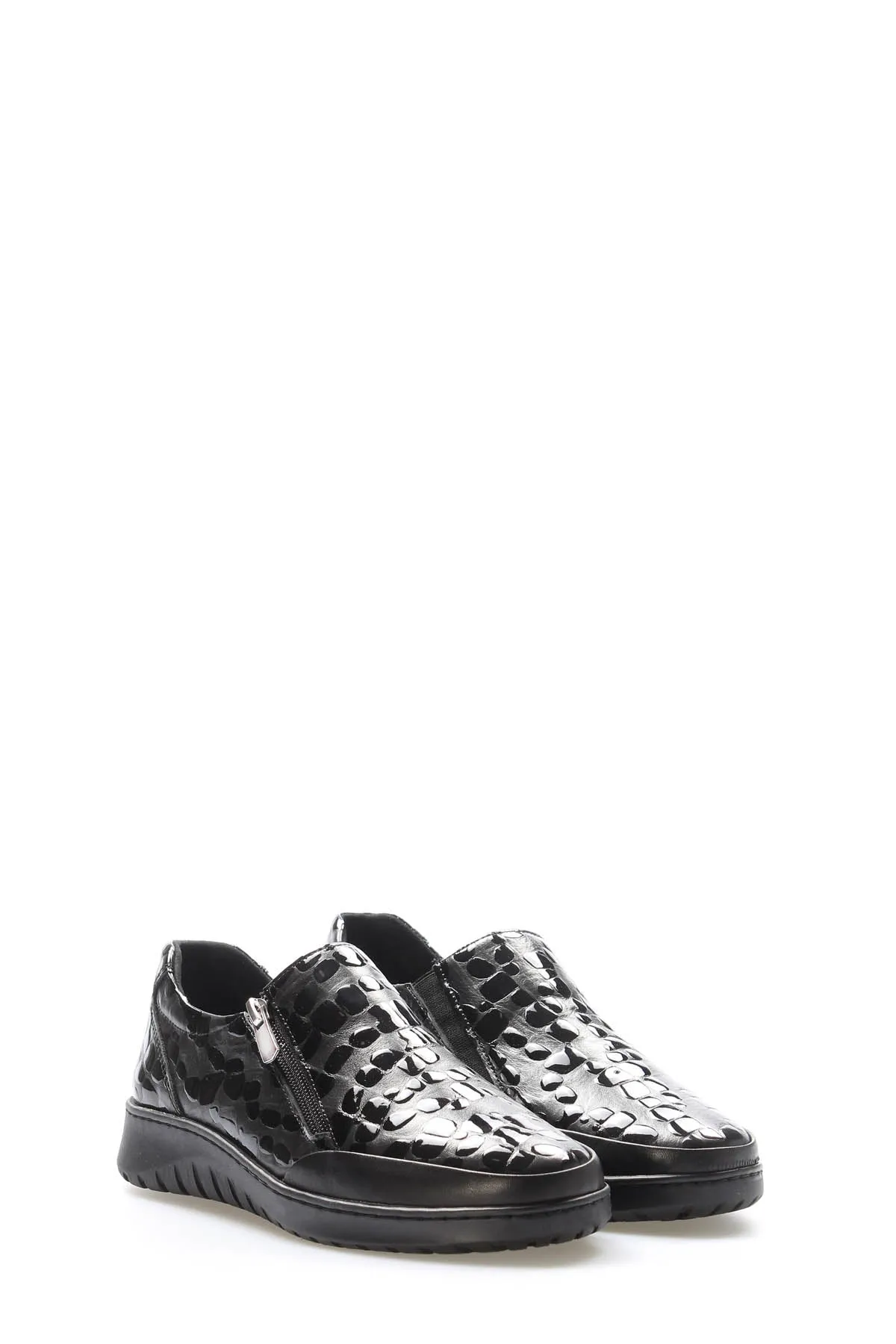 FST Genuine Leather Women's Casual Shoes 972ZA7512 Black Crocodile - Hackensack