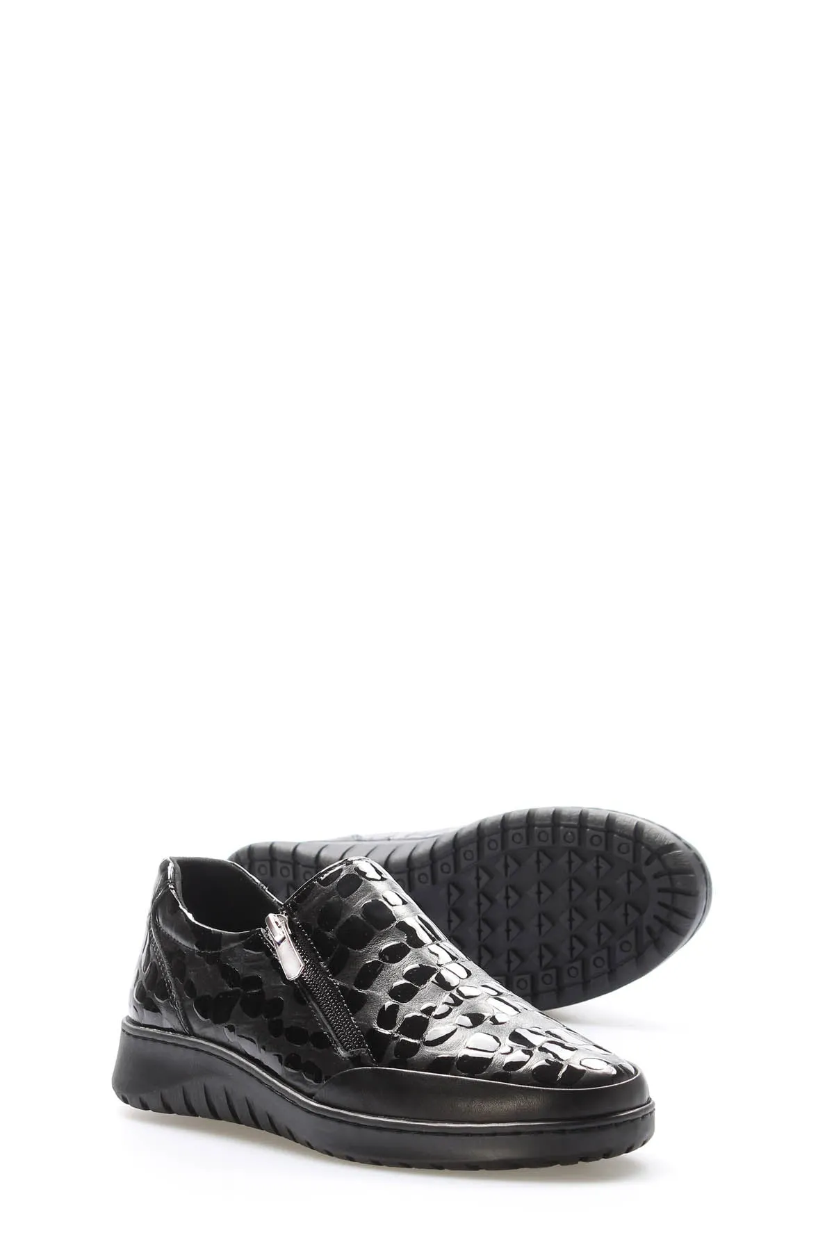 FST Genuine Leather Women's Casual Shoes 972ZA7512 Black Crocodile - Hackensack