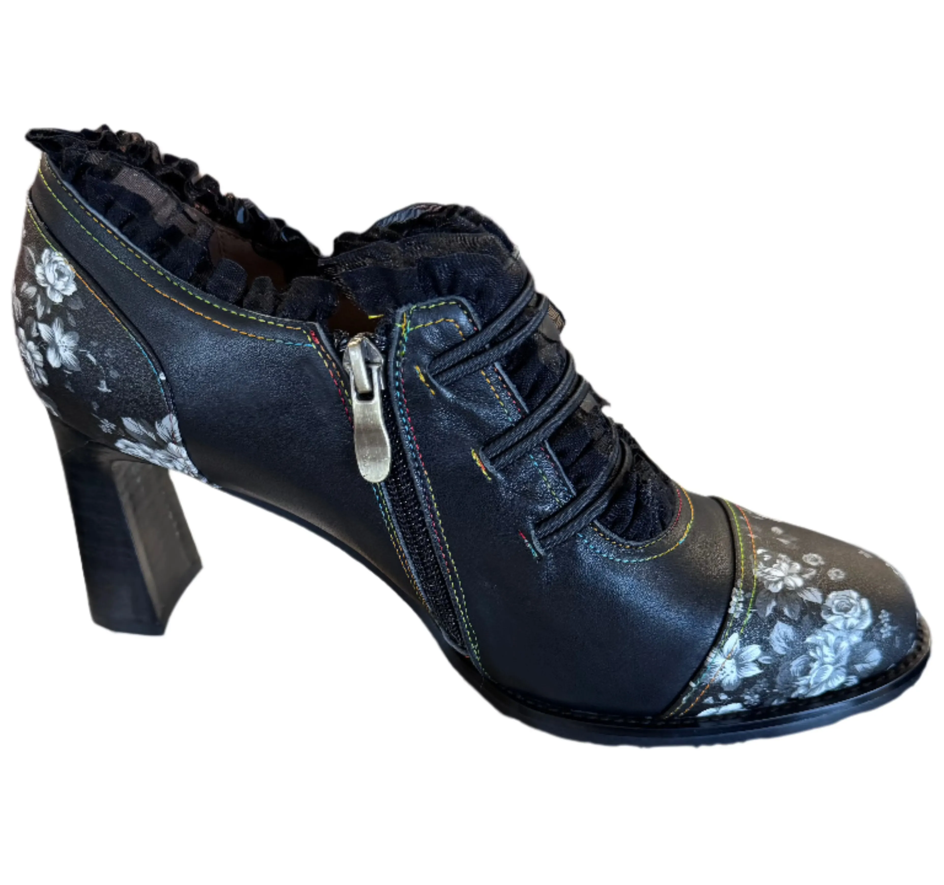 Hand Painted Round Toe Leather Bootie