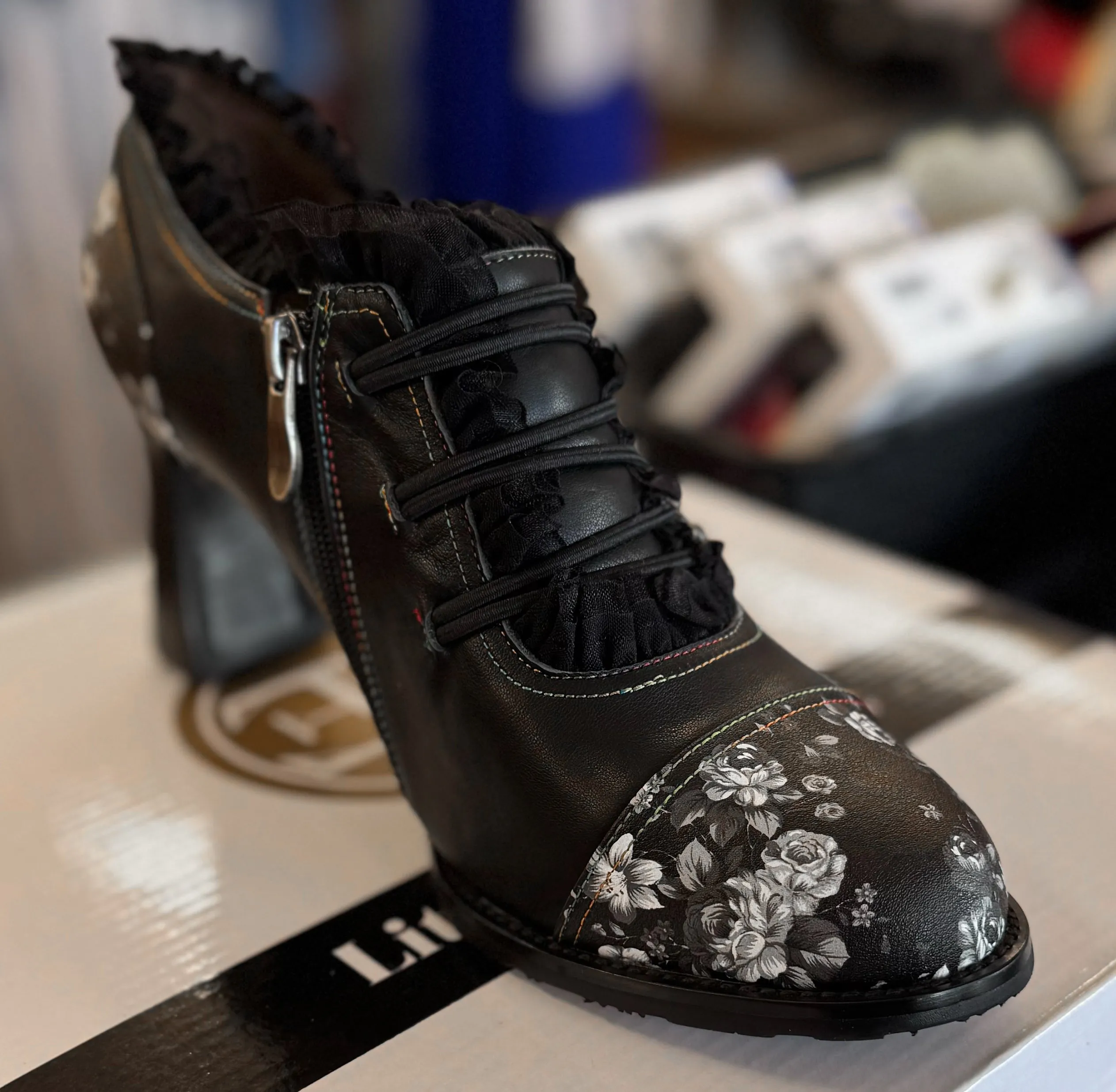 Hand Painted Round Toe Leather Bootie