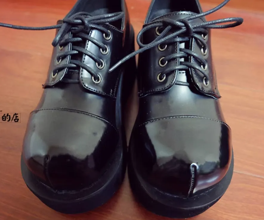 Harajuku Fashion Black Wedge Round-Toe Thick-Sole Shoes