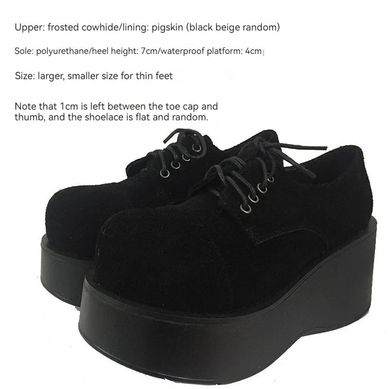Harajuku Fashion Black Wedge Round-Toe Thick-Sole Shoes