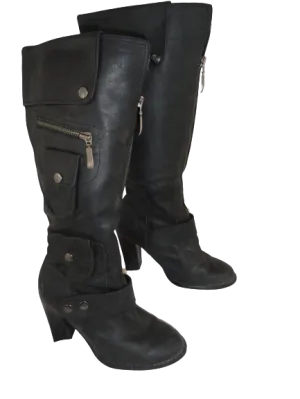 Harley Davidson High Heel Black Leather Knee High Shoes Size 7M (SKU 000278-4)