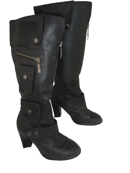 Harley Davidson High Heel Black Leather Knee High Shoes Size 7M (SKU 000278-4)