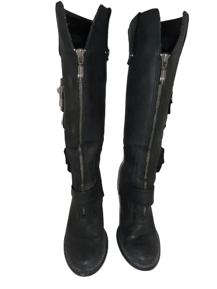 Harley Davidson High Heel Black Leather Knee High Shoes Size 7M (SKU 000278-4)