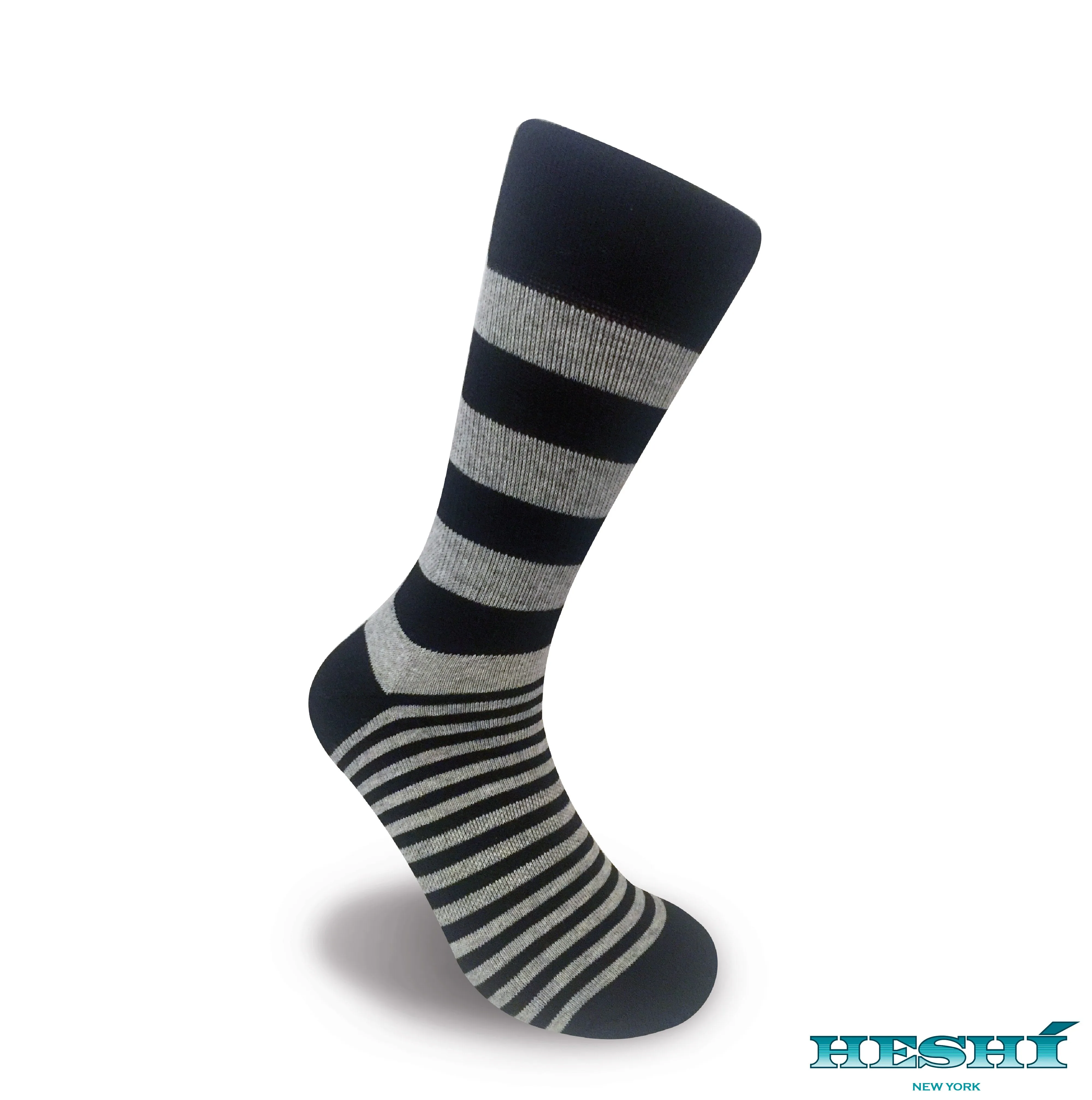 Heshí Alt Stripe Sock- Black / Heather Grey
