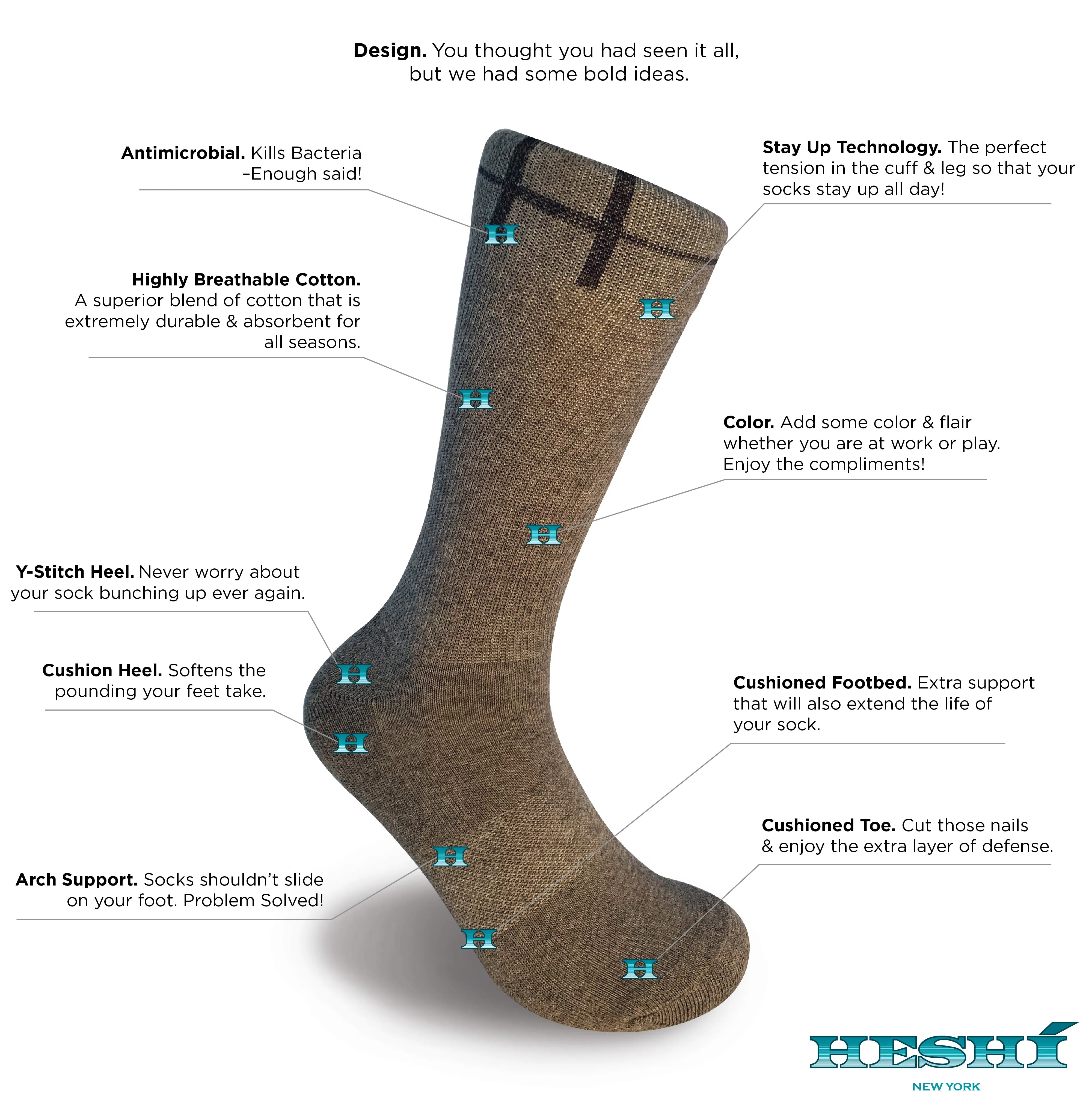 Heshí Basic Crew Sock - Heather Brown