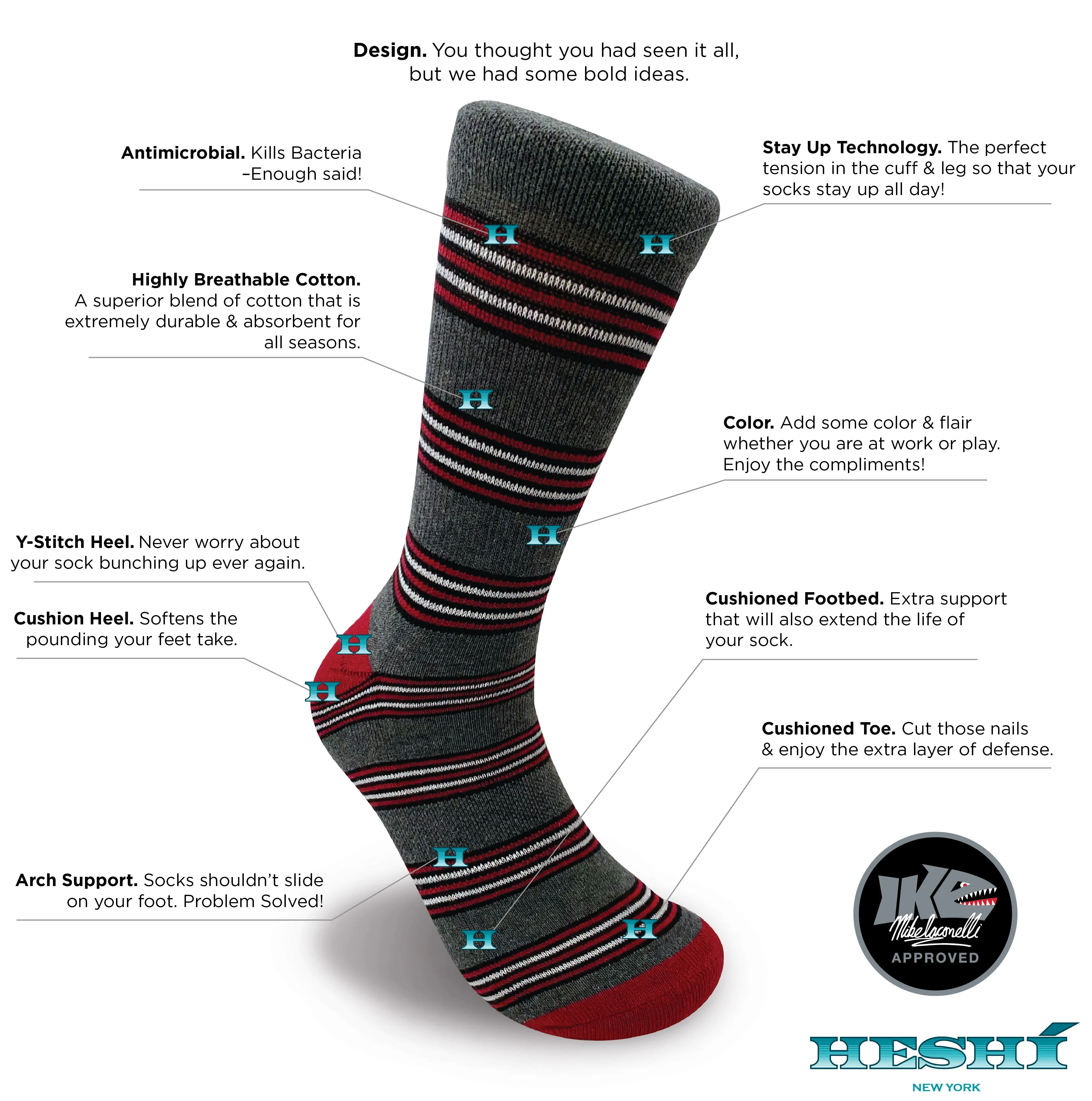 Heshí Cluster Stripe Sock - Iaconelli Red/Grey