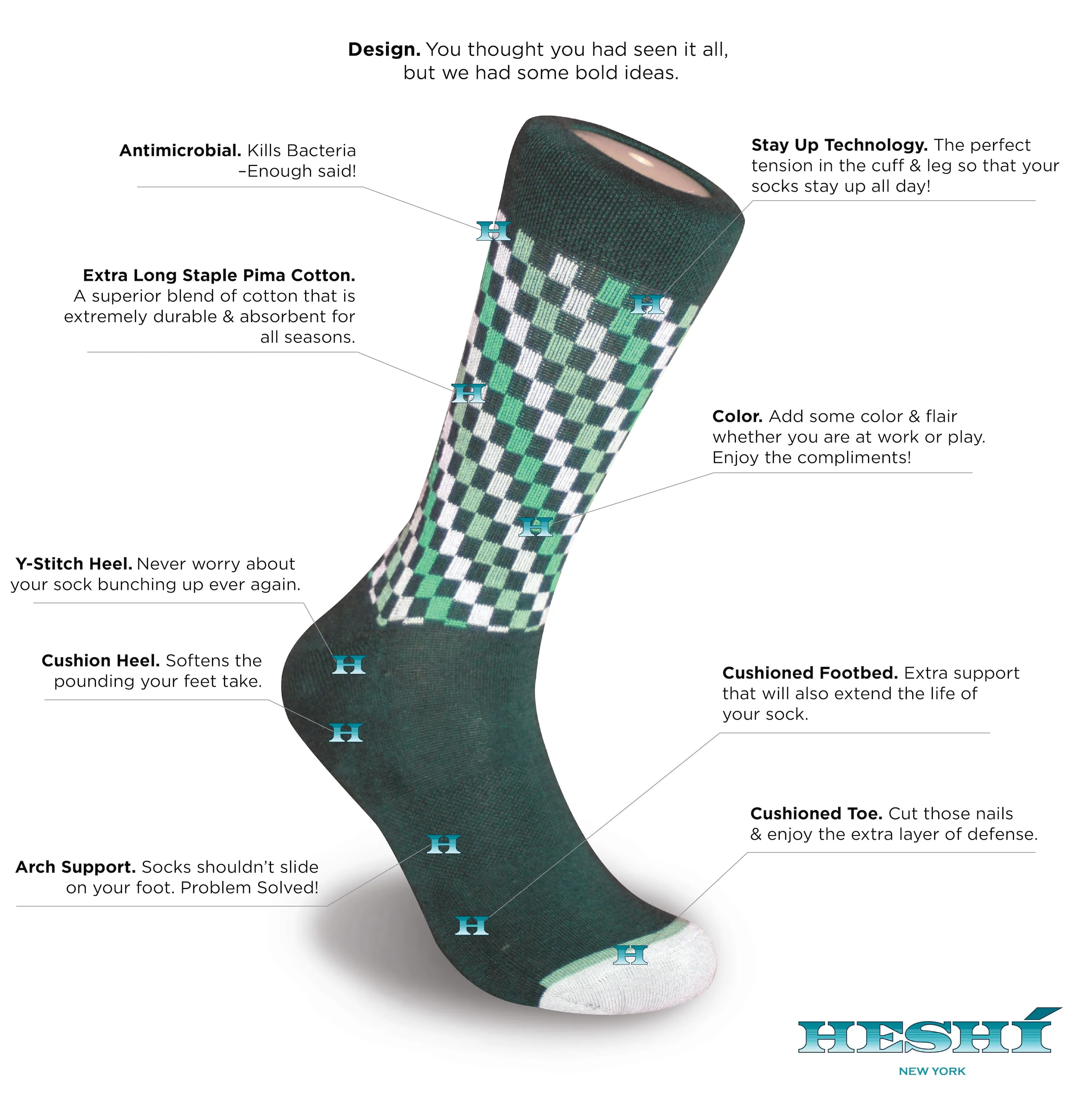 Heshí Fashion Crew Sock - Green