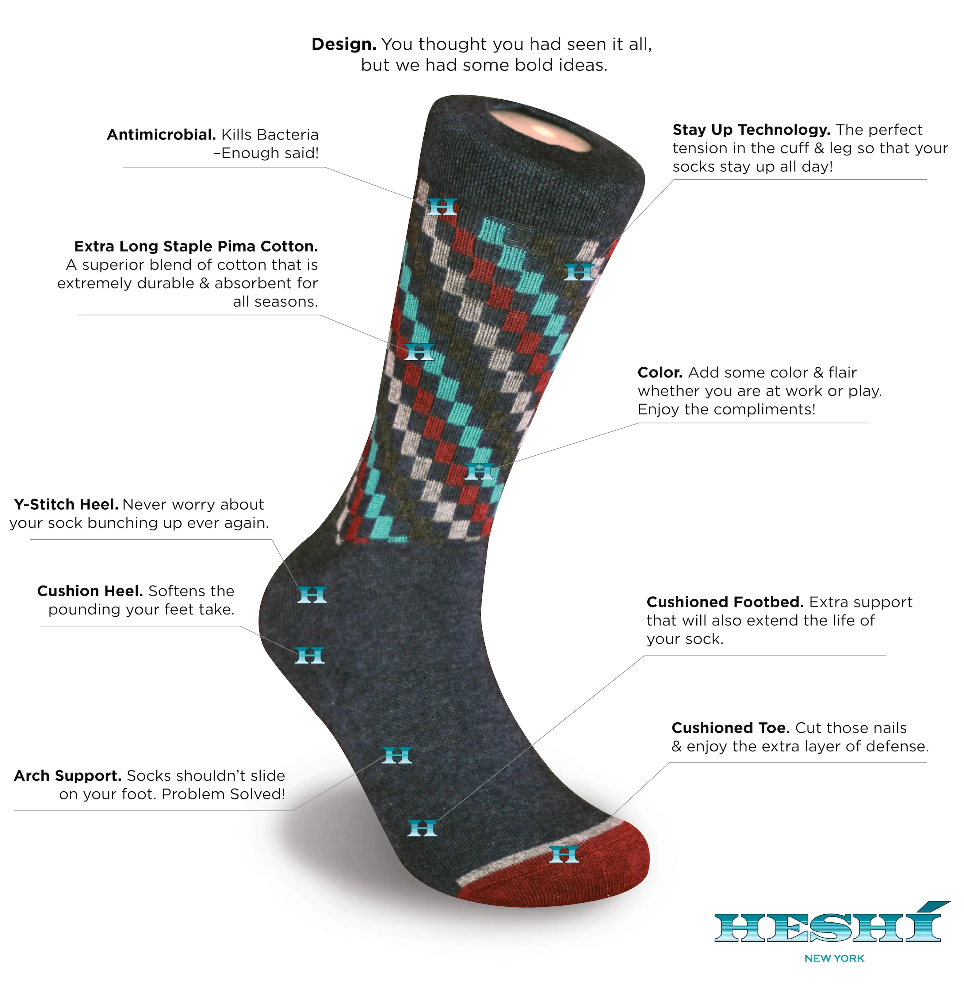 Heshí Fashion Crew Sock - Heather