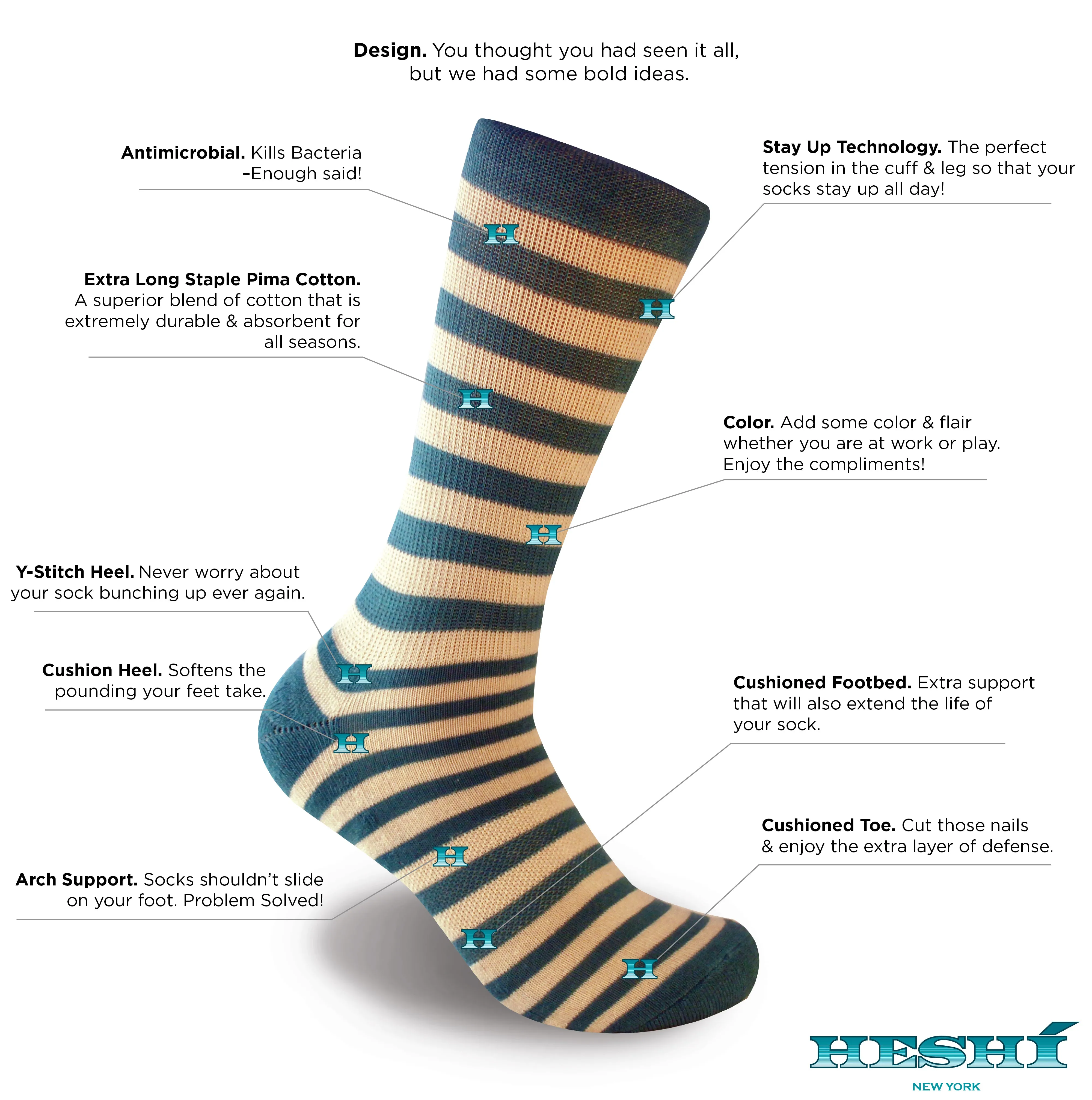 Heshí Medium Stripe Sock - Blue