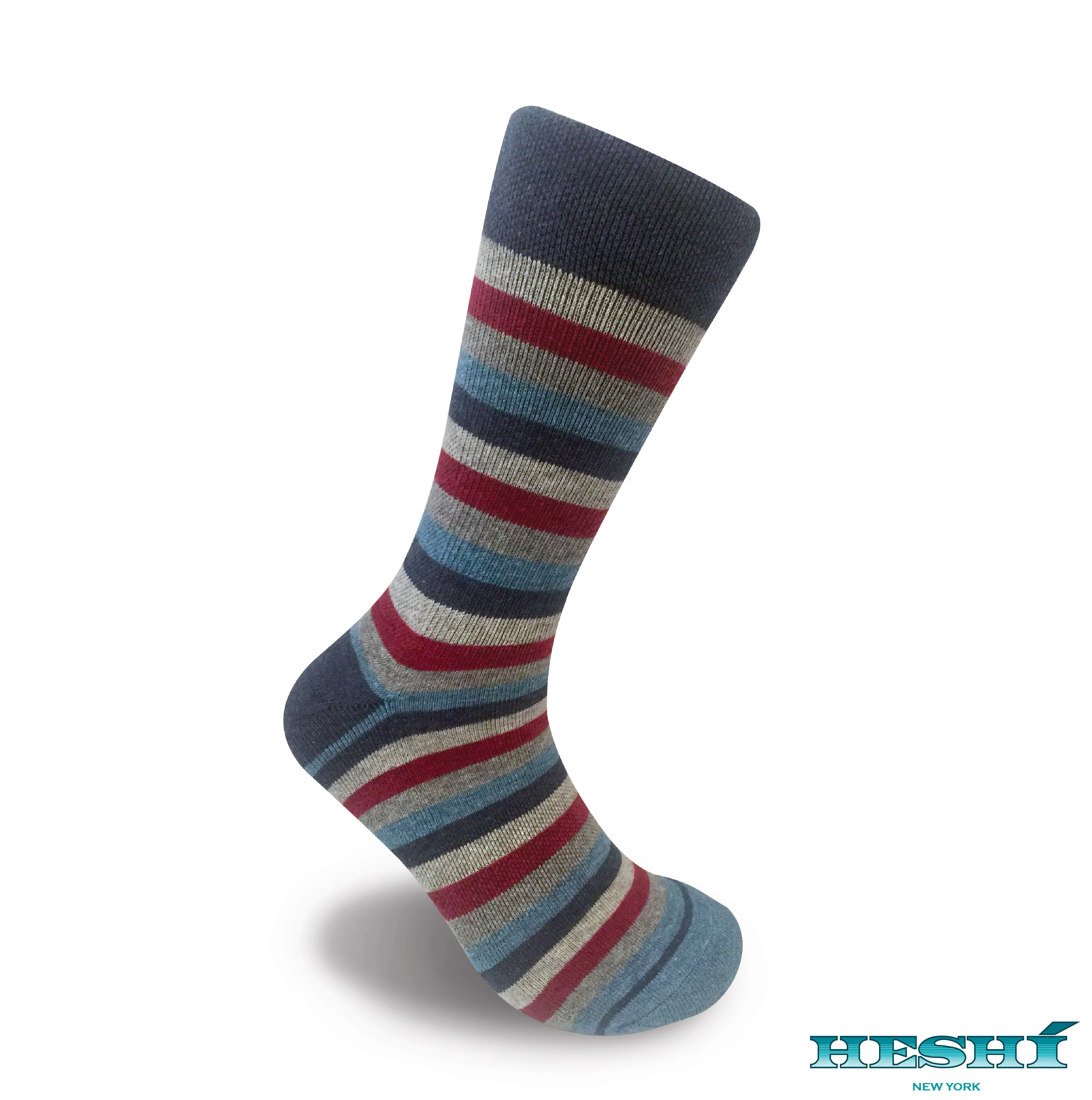 Heshí Medium Stripe Sock - Heather Blue / Red
