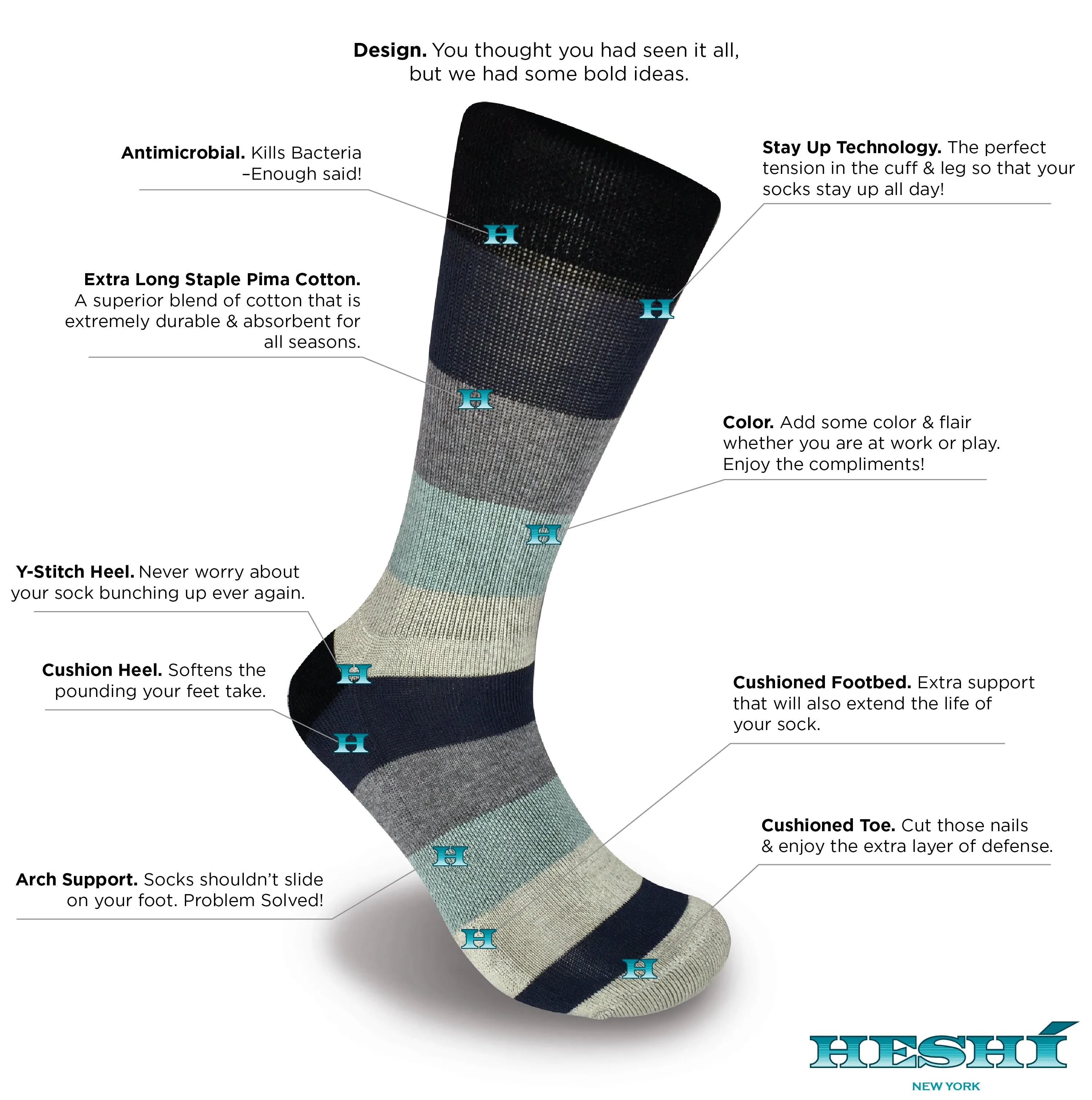 Heshí Rugby Five Sock - Blue/Black
