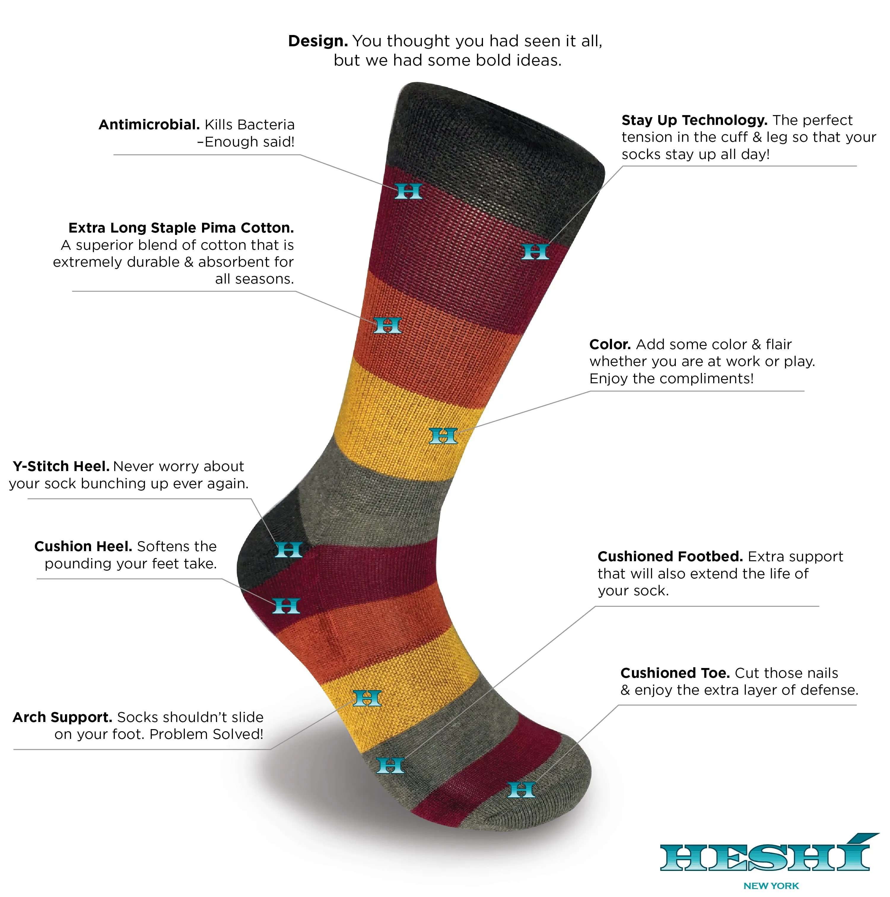 Heshí Rugby Five Sock - Brown